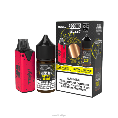 UWELL V6 tek kullanımlık cihaz + babanın buharı 30ml meyve suyu - ortak çalışma paketi | UWELL Ankara clr: kırmızı/flv: tereyağlı kurabiye 48mg D6RV212