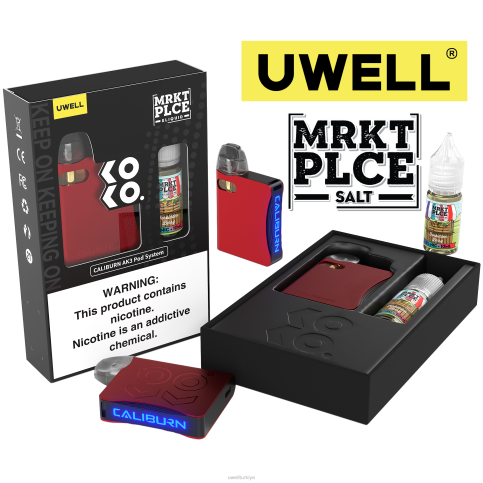 UWELL CALIBURN AK3 kit + a3s 0.8ohm kapsüller (x2) + babanın buharı 10ml tuzlar 50mg | UWELL Turkey crl: kırmızı/flv: yasak meyve 50mg D6RV244